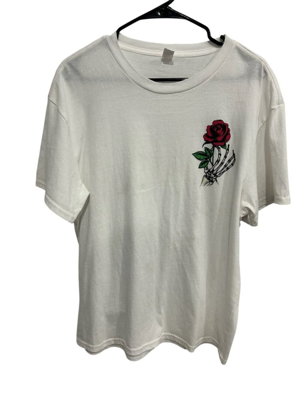Skeleton Hand Large Rose Graphic White Cotton Blend T-Shirt Witchcore Gothic